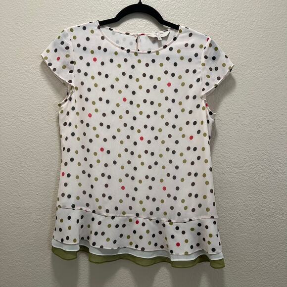 Ted Baker London Just For You Polka Dot White Sheer Cap Sleeve Blouse Silk Sz 2 - Picture 2 of 8